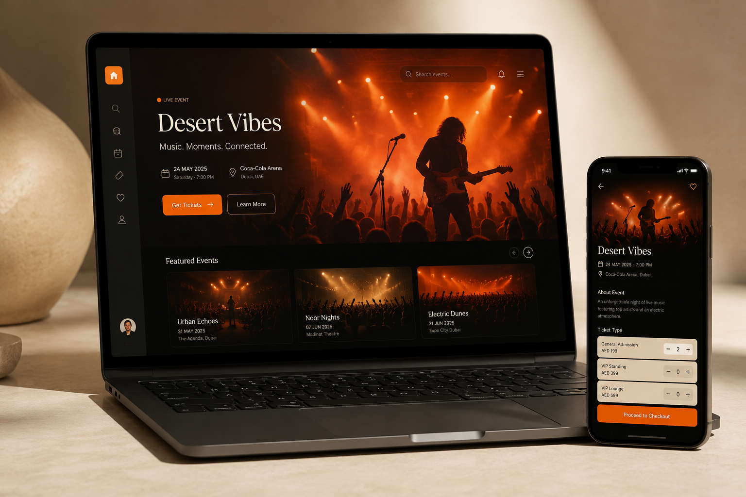 Concept of a live-event experience on laptop and mobile